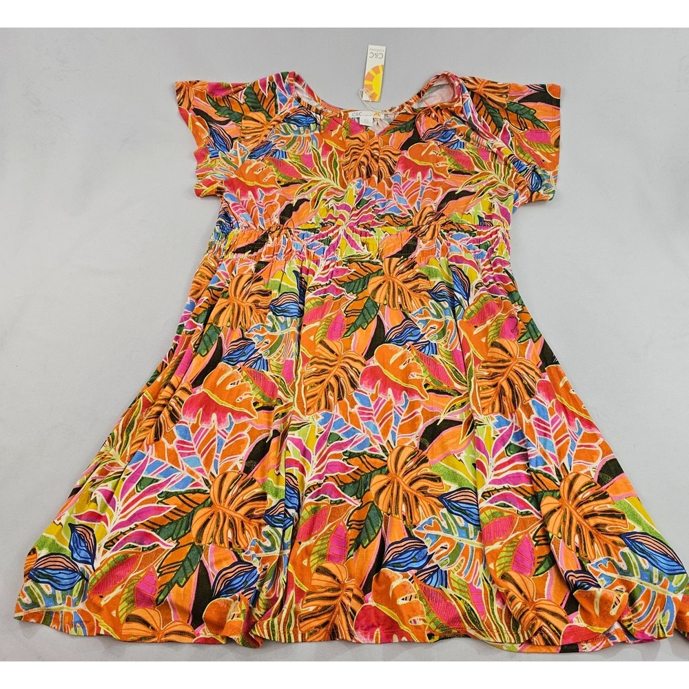 C&C California dress women's 1X orange stretch floral
